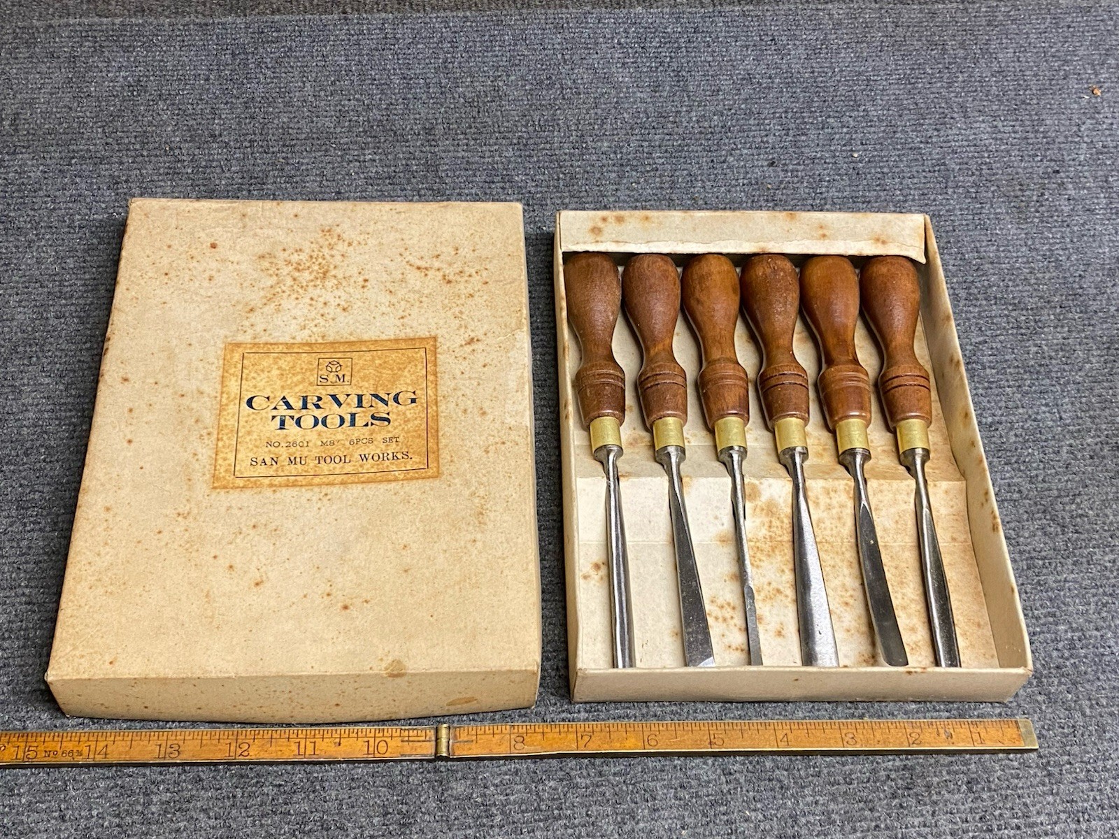 Vintage 6 Pc Wood Carving Chisel Set NOS Japanese San Mu With Original Box Vintage 6 Pc Wood Carving Chisel Set NOS Japanese San Mu With Original Box