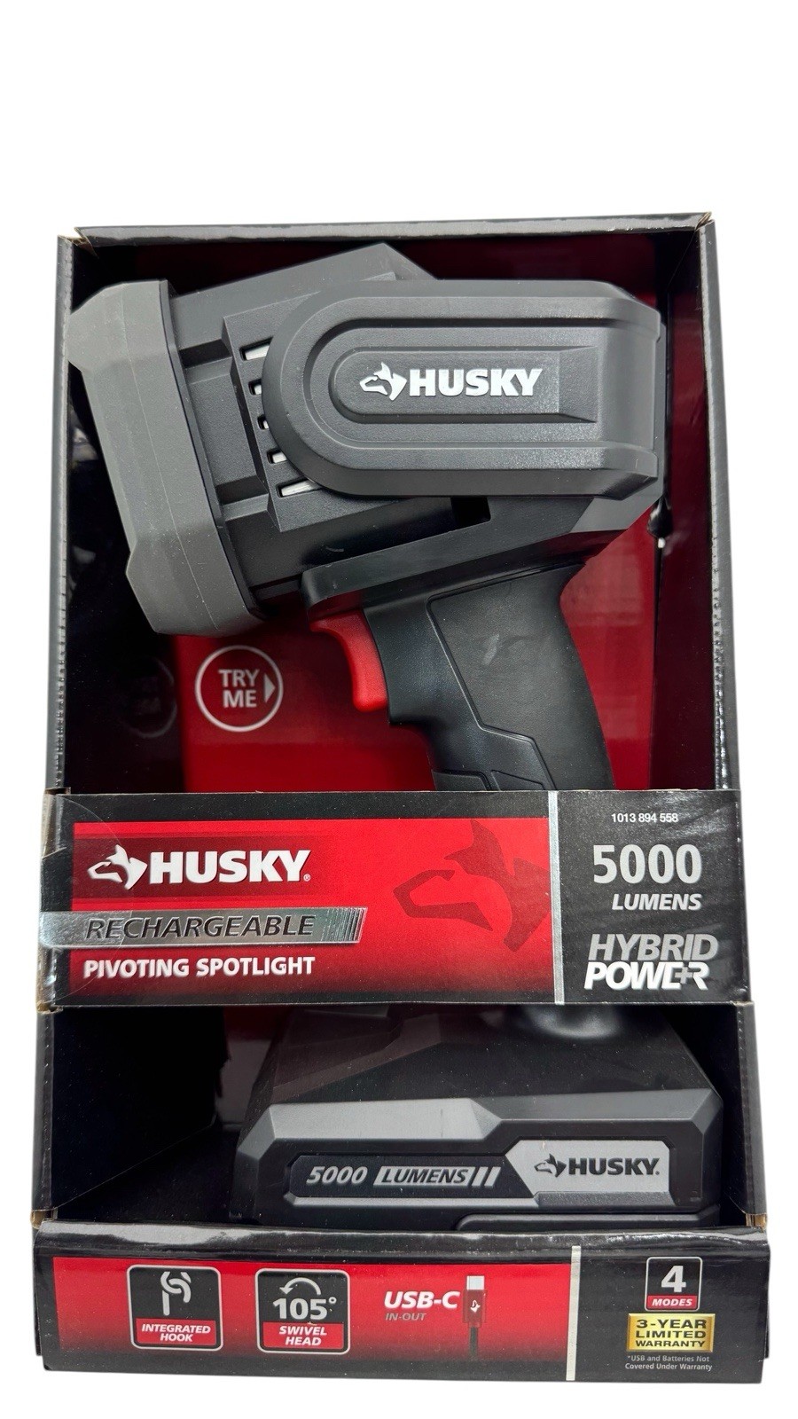 Husky 5000 Lumen Rechargeable Spotlight New 1013 894 558 New