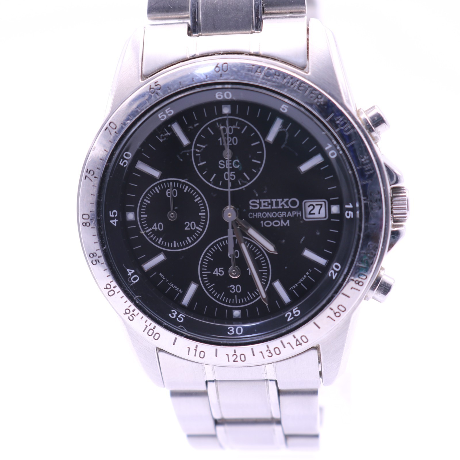 Seiko Chronograph 7T92-0DW0 Quartz Black Dial Watch New Battery 38mm 17cm