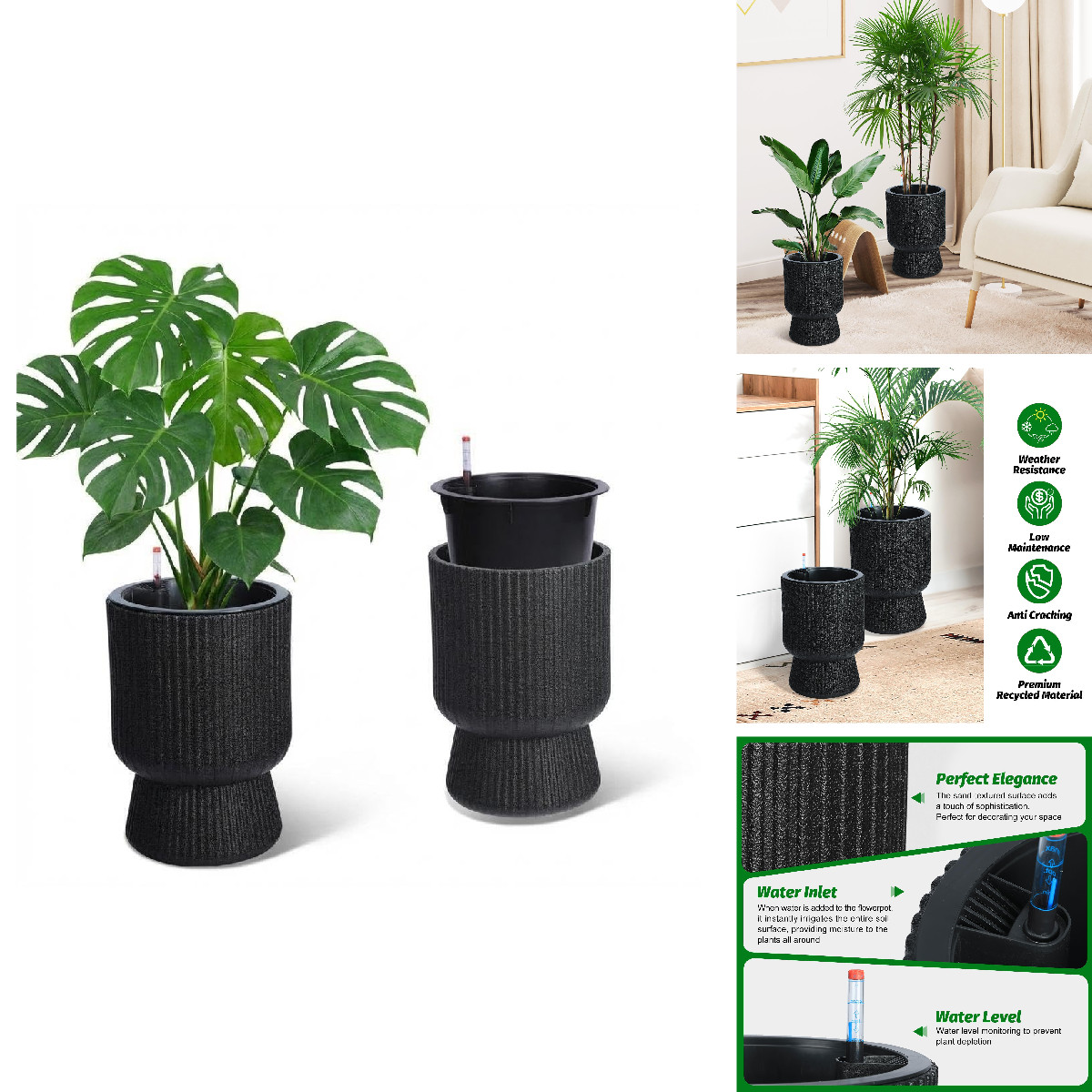 Garveehome Large Self Watering Pots For Indoor Plants14.2 Inch Tall Planters Garveehome Large Self Watering Pots For Indoor Plants14.2 Inch Tall Planters