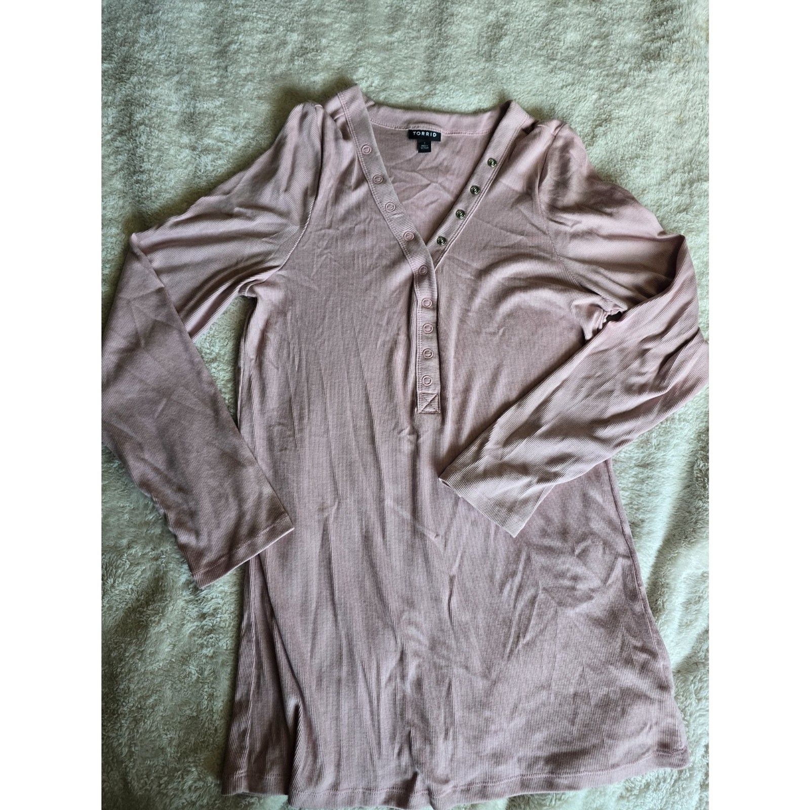 Torrid Pink Ribbed Henley Top Long Sleeve Modal Blend Snap Button Shirt 1 XL