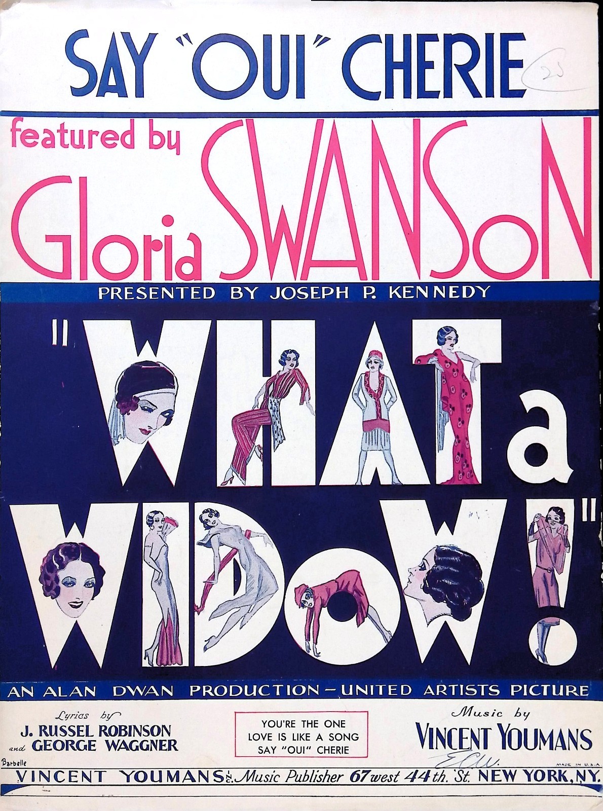 Say Oui Cherie Sheet Music What A Widow Gloria Swanson 1930 Film Vincent Youmans