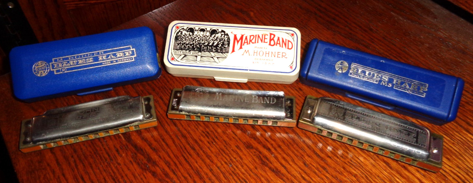 3- M. Hohner Harmonicas (1) Marine Band No.1896-G (2) Blues Harp-C 3- M. Hohner Harmonicas (1) Marine Band No.1896-G (2) Blues Harp-C