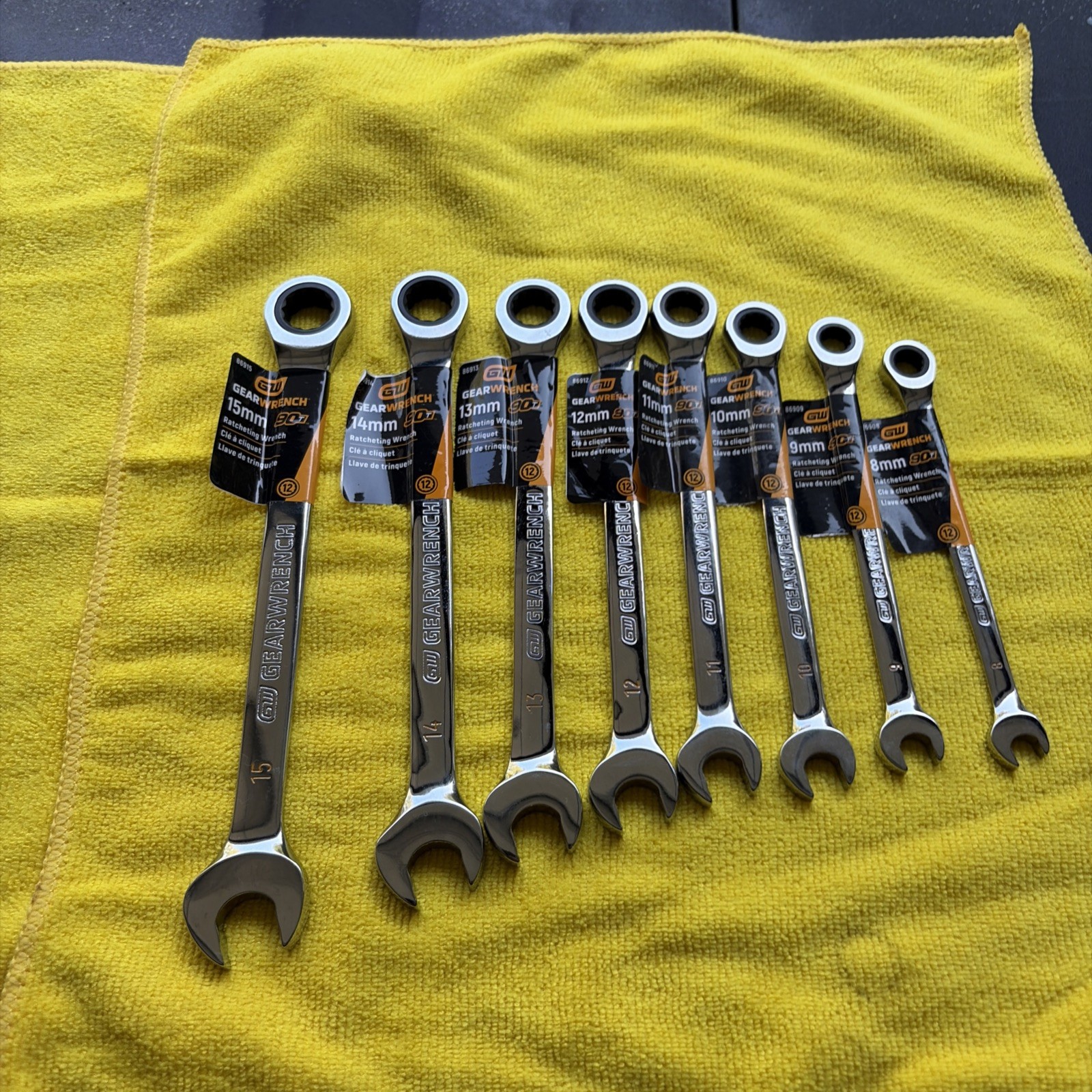 8pc GEARWRENCH Metric 90T - 12 Point Ratcheting Combination Wrench 8 - 15 mm NEW