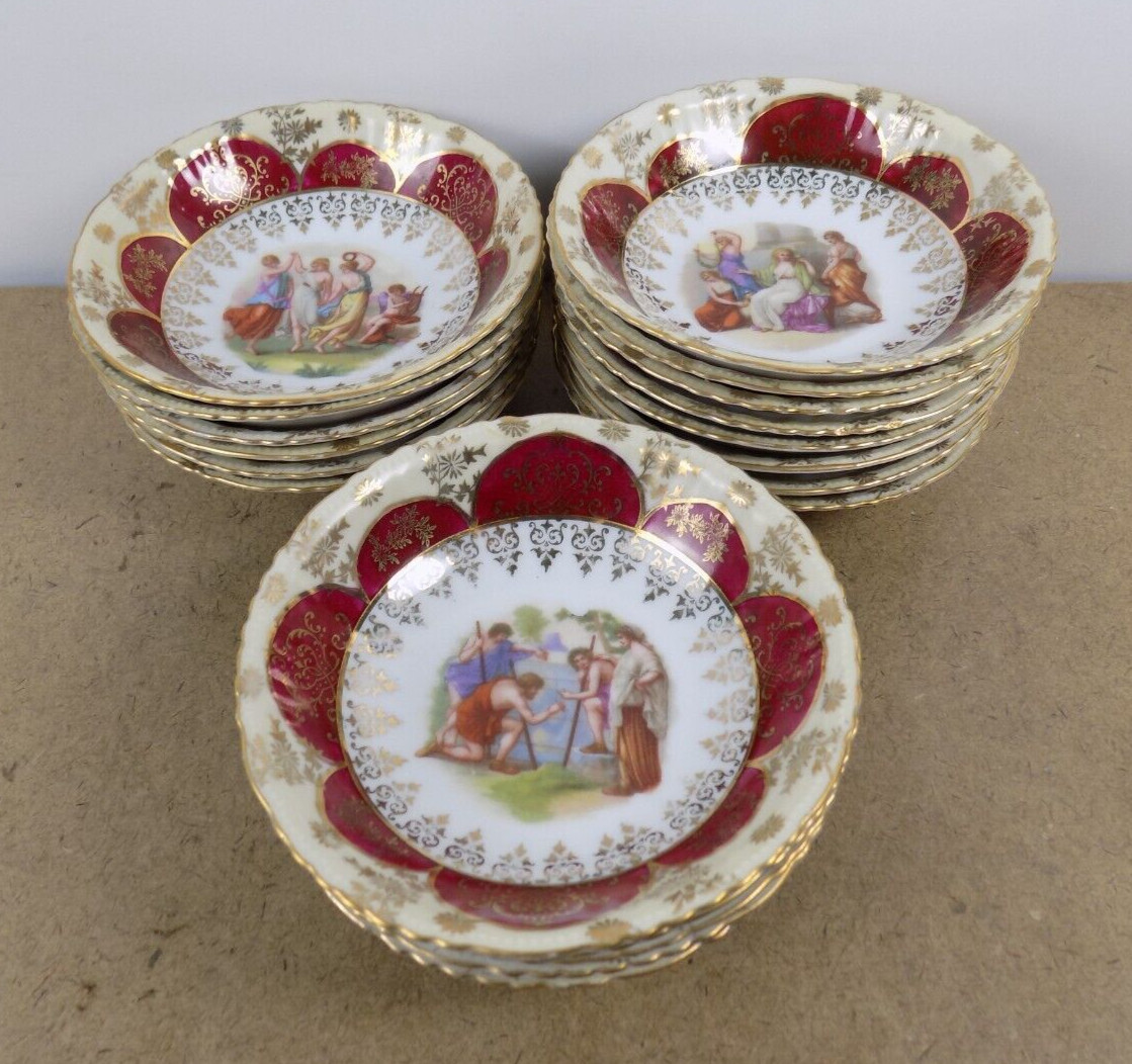 Antique Victoria Austria Porcelain Dessert Bowls Neoclassical Red Gold