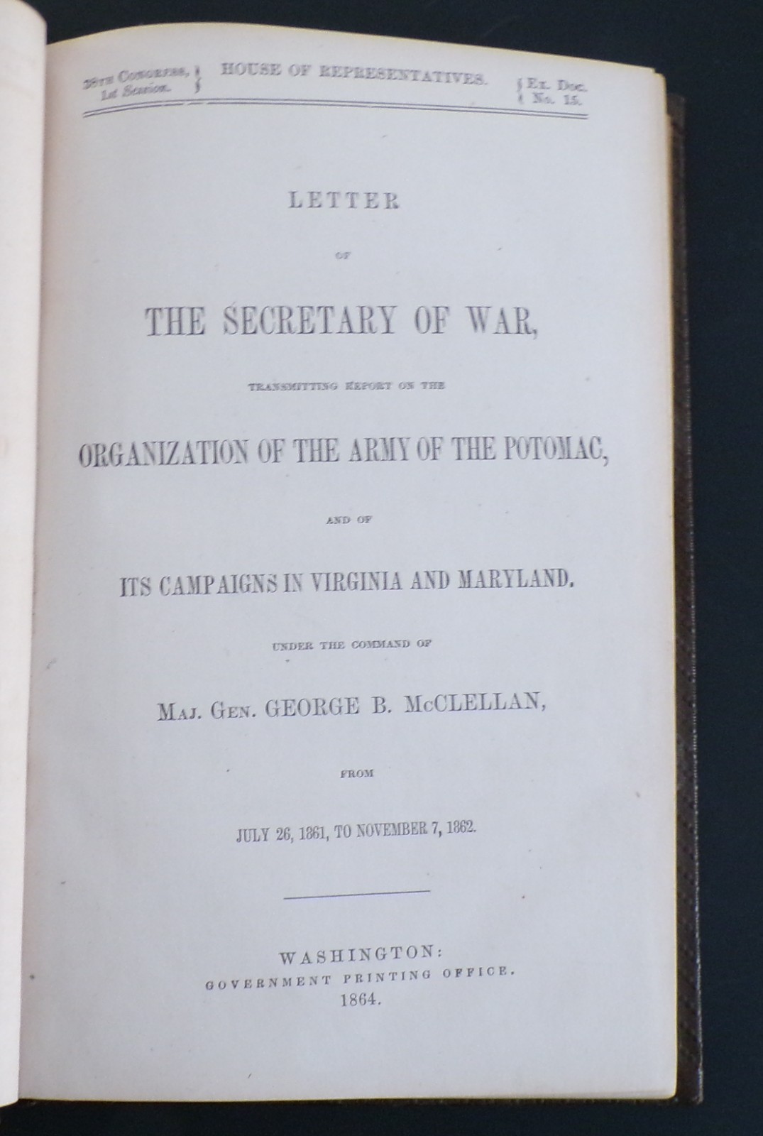 Civil War book 1864 McClellan report Organization of the Army of the Potomac HC