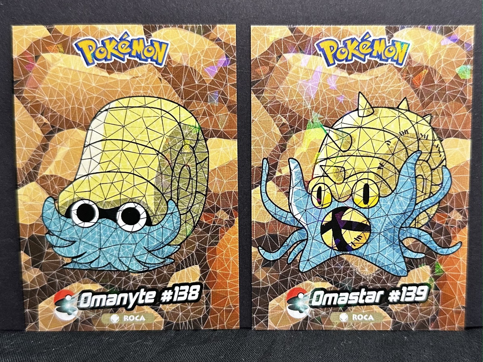 OMANYTE X OMASTAR LOT - POKEMON CRYSTAL CARD COLLECTION CCG CRACKED HOLO