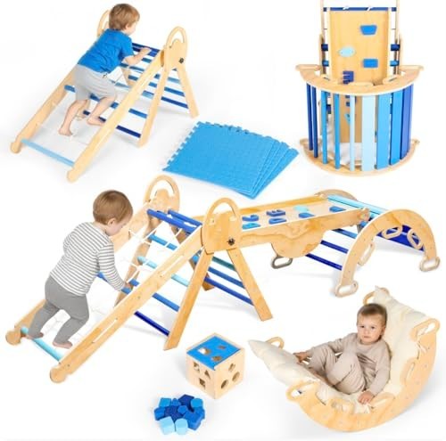 MEH Brands 8-in-1 Pikler Triangle Playset – Indoor Toddler Climber MEH Brands 8-in-1 Pikler Triangle Playset – Indoor Toddler Climber