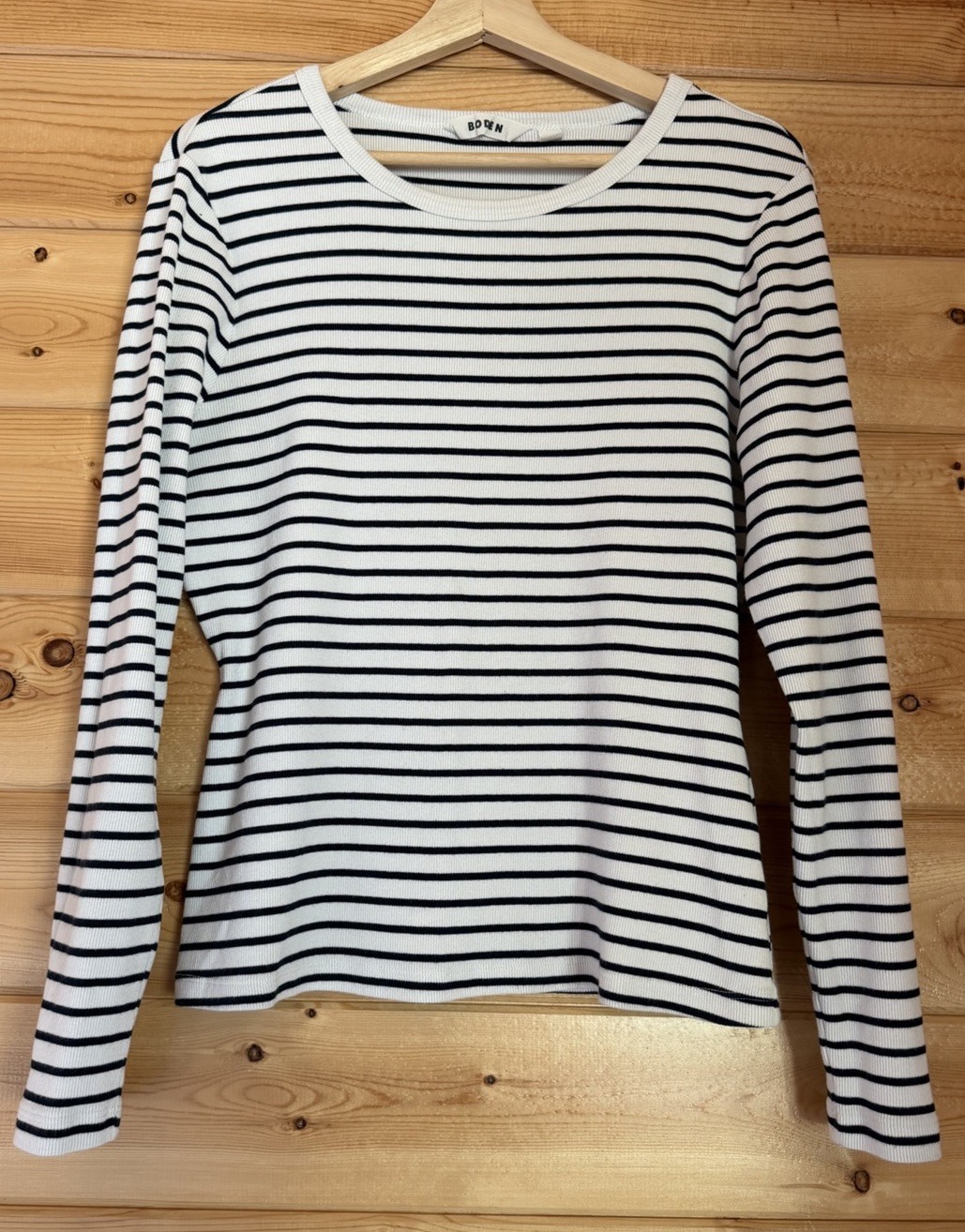 Boden Women’s XL Ribbed Long Sleeve Navy Striped Shirt Tee Top Stretch Cotton