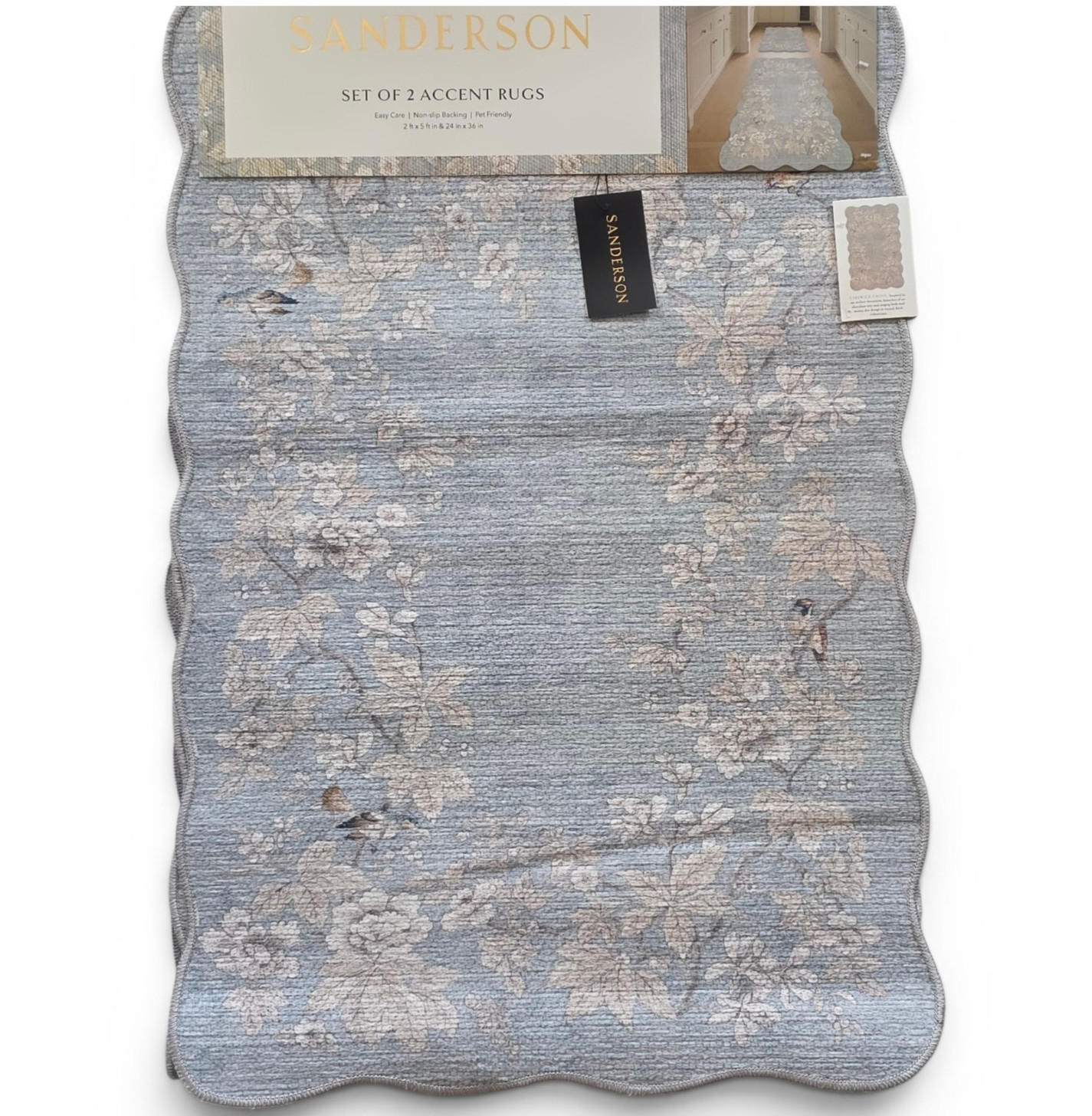 NEW Sanderson Chiswick Grove Washable 2-Piece Rug Set Runner 2\' x 5\' & 24\ NEW Sanderson Chiswick Grove Washable 2-Piece Rug Set Runner 2\' x 5\' & 24\