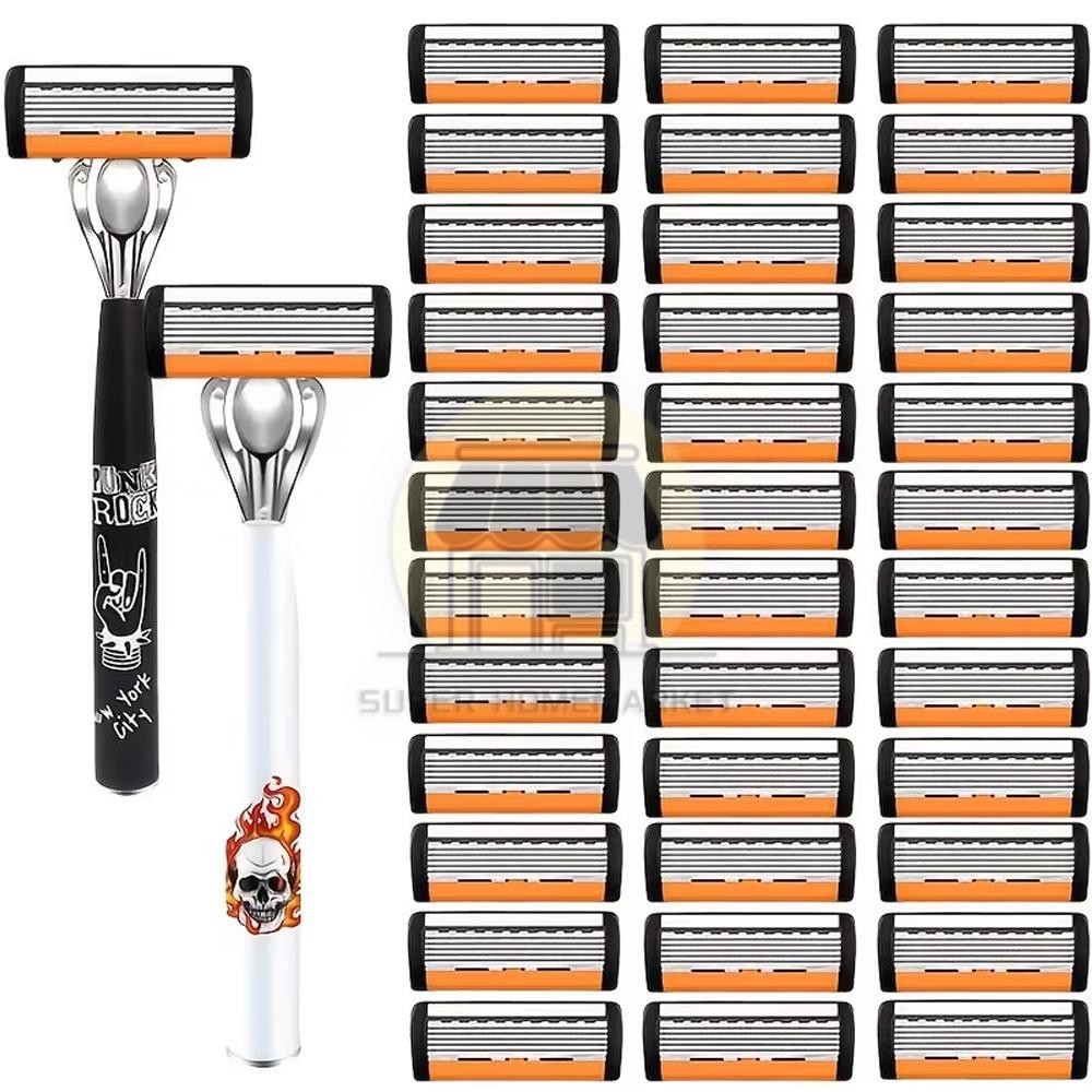 6 Blade Razor for Men with 36 Cartridges | Men\'s Cartridge Razors w Razor Handle