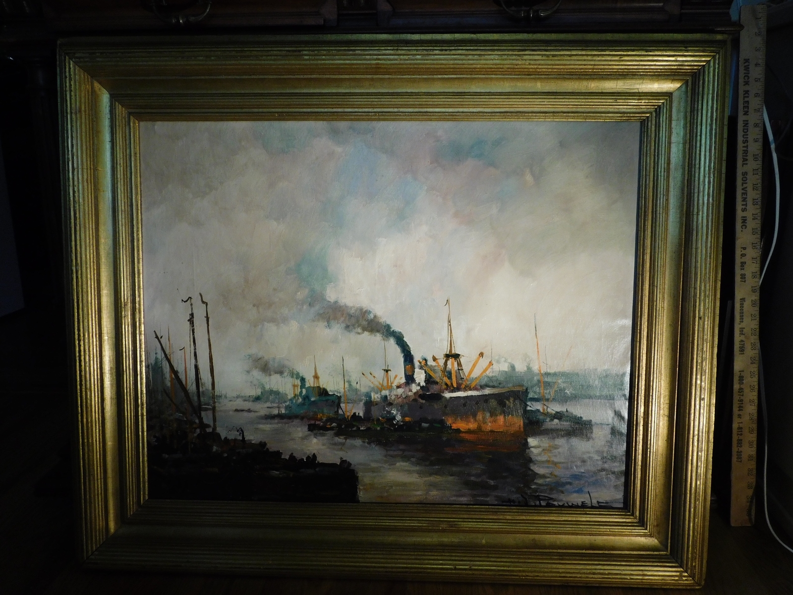 Original Oil on Canvas Signed H. J. Pauwels 1930 Oil on Canvas Sea Battle