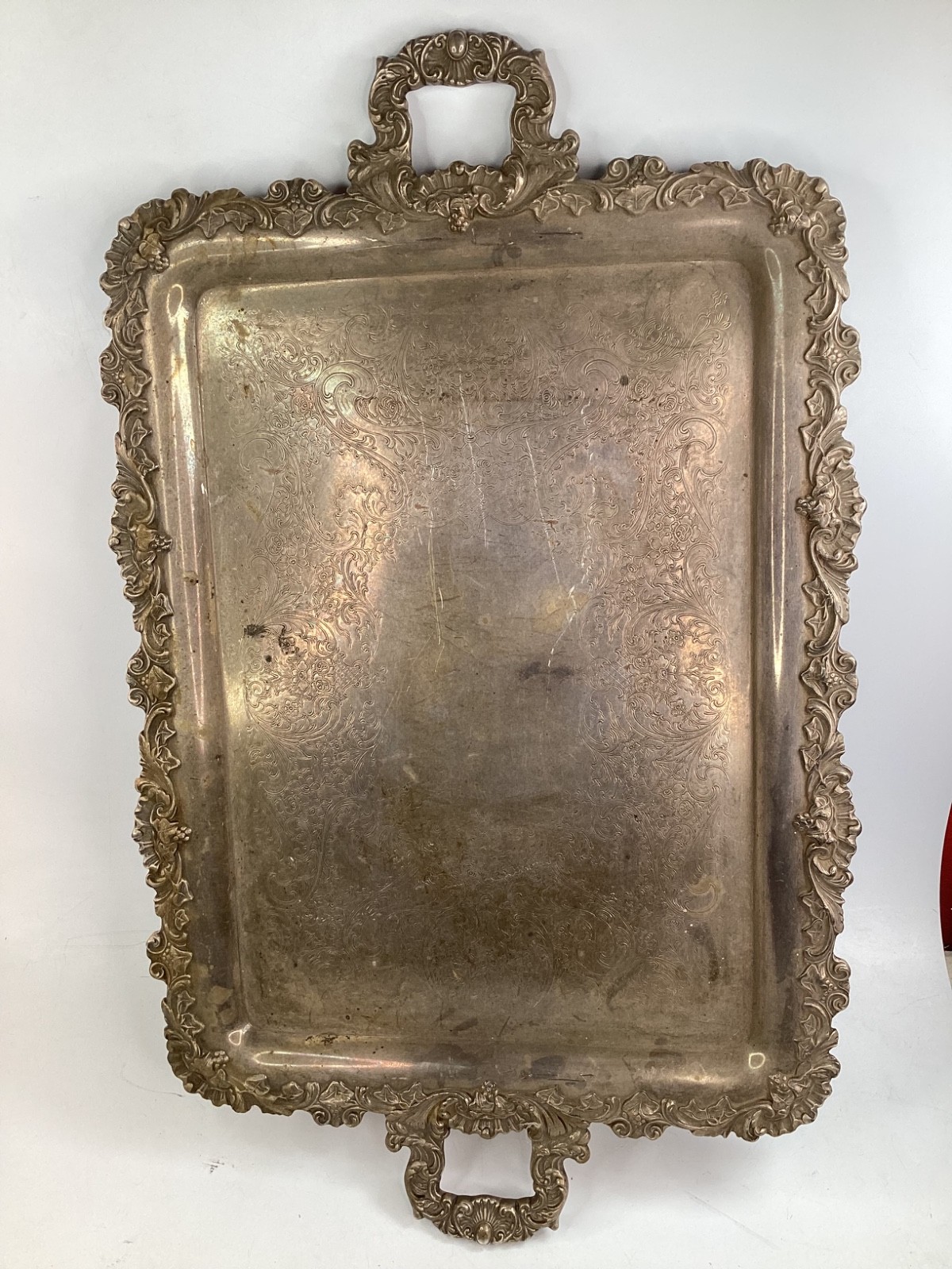 Vintage massive 28” heavy Ornate Silver-Plated Serving Tray  (M6)