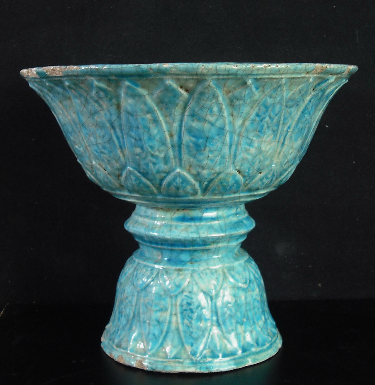 Blue Glazed Ceramic Diabolo Shape Cup Foreign Work 19th Century