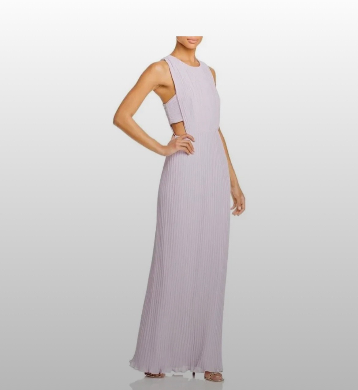 bcbg maxazria side cut out lilac maxi wedding dress