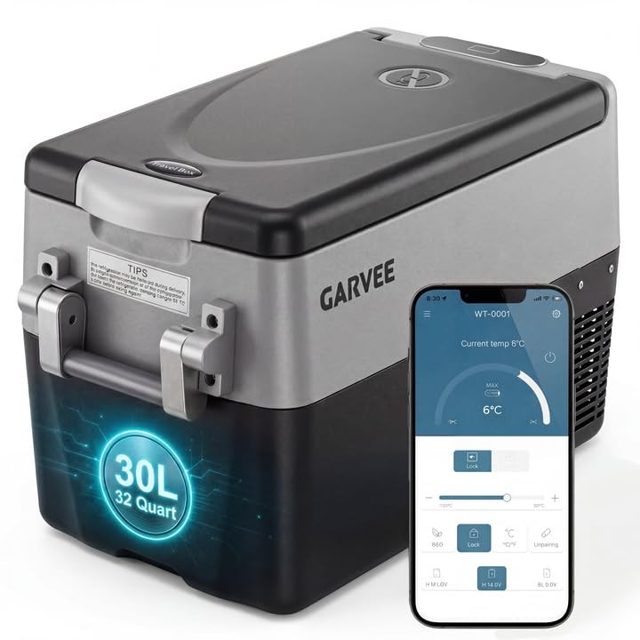Garvee 32QT Dual Zone Car Refrigerator Freezer 12V Compressor App Control AC/DC
