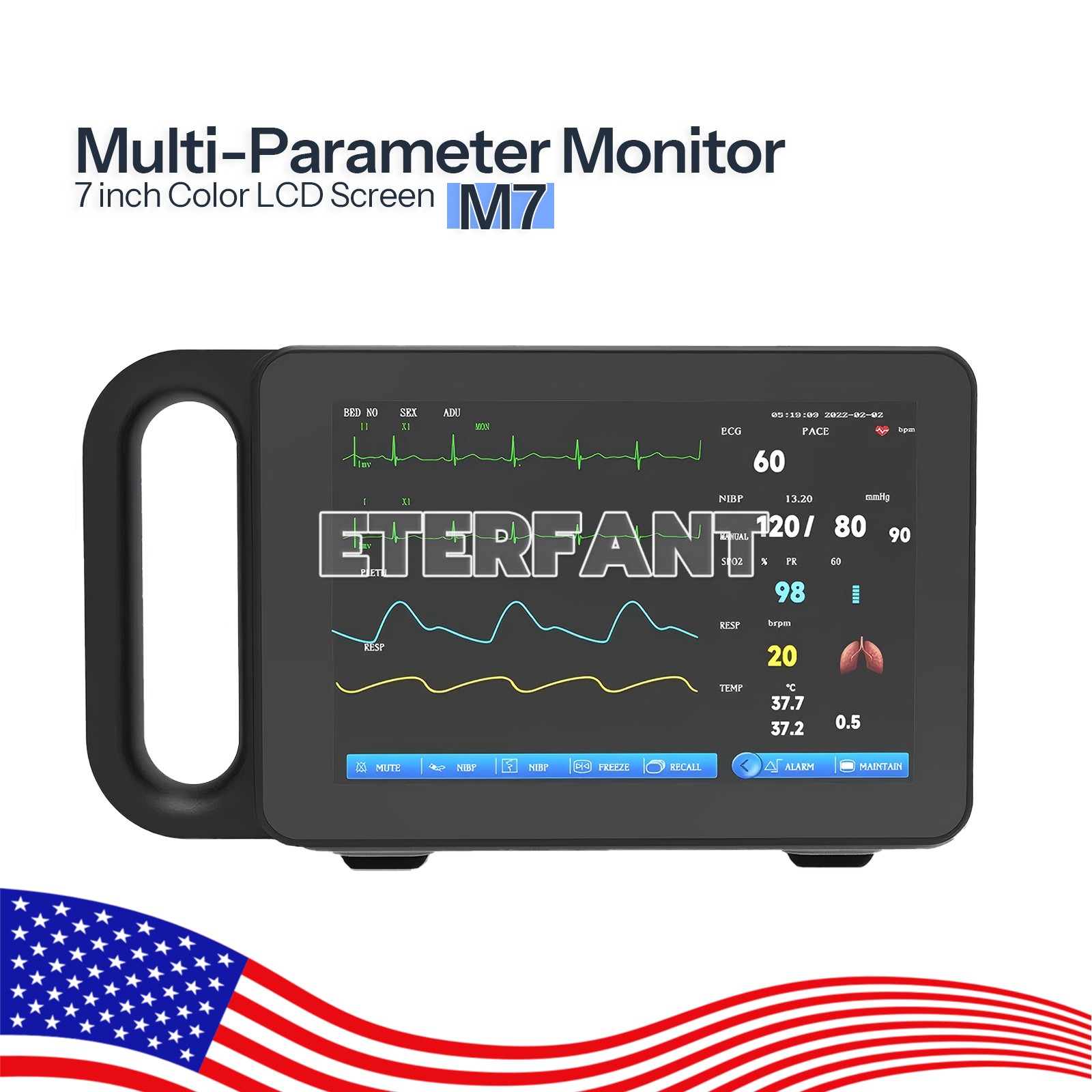 7'' Patient Monitor M7 Touch Screen Multi-Parameter ECG/RESP/TEMP/NIBP/SPO2/PR
