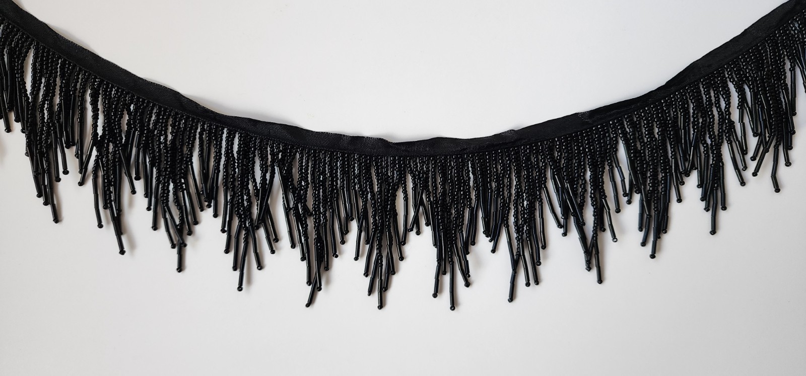 Luxury Black Beaded Fringe Trim 2 Lots Couture Designer Tassel Ribbon