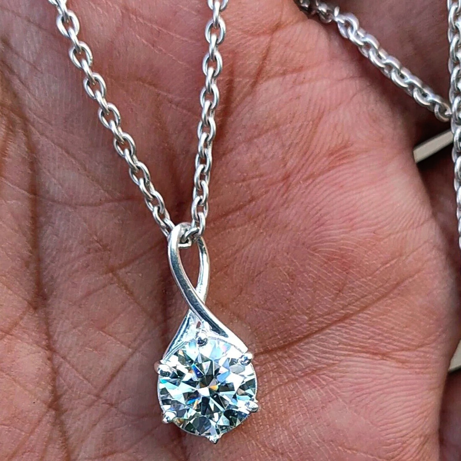 4.00Ct. Round Shape Certified White Diamond Pendant In 925 Silver - Tariffs Free