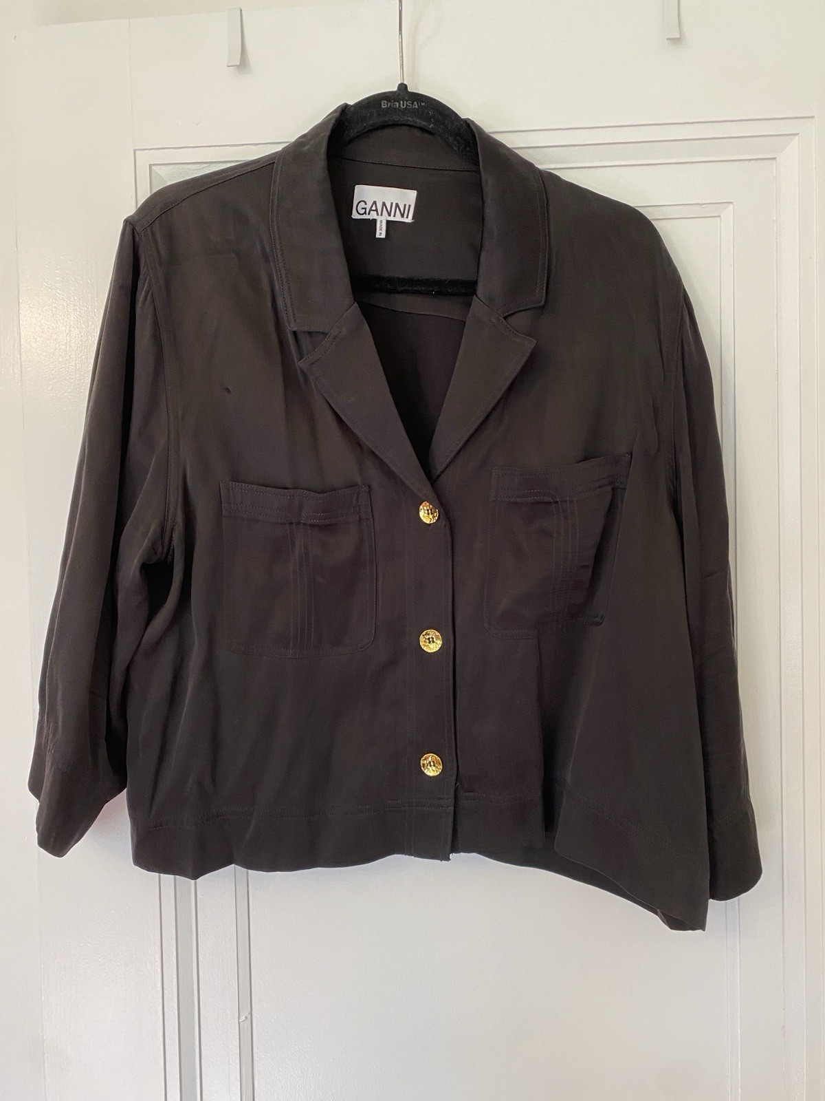 GANNI WASHED SATIN CROP SHIRT BLACK EU 44 XXL 14/16 GANNI WASHED SATIN CROP SHIRT BLACK EU 44 XXL 14/16