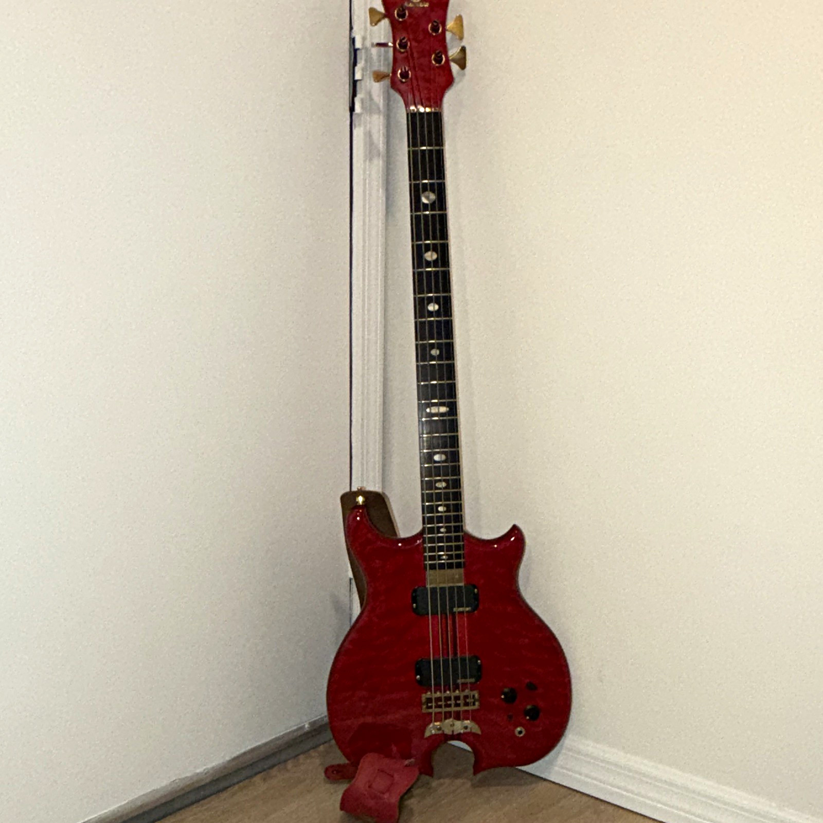 Vintage 1991 Alembic Omega Series Spoiler 5-String Bass, Red, Fat Boy Pickups