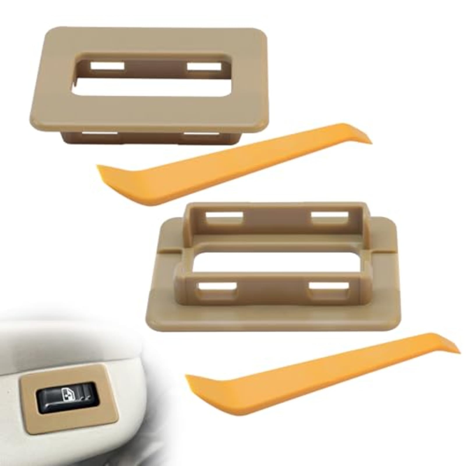 2pc Tan Rear Power Window Switch Trim for Escalade Silverado Tahoe 2000-2002
