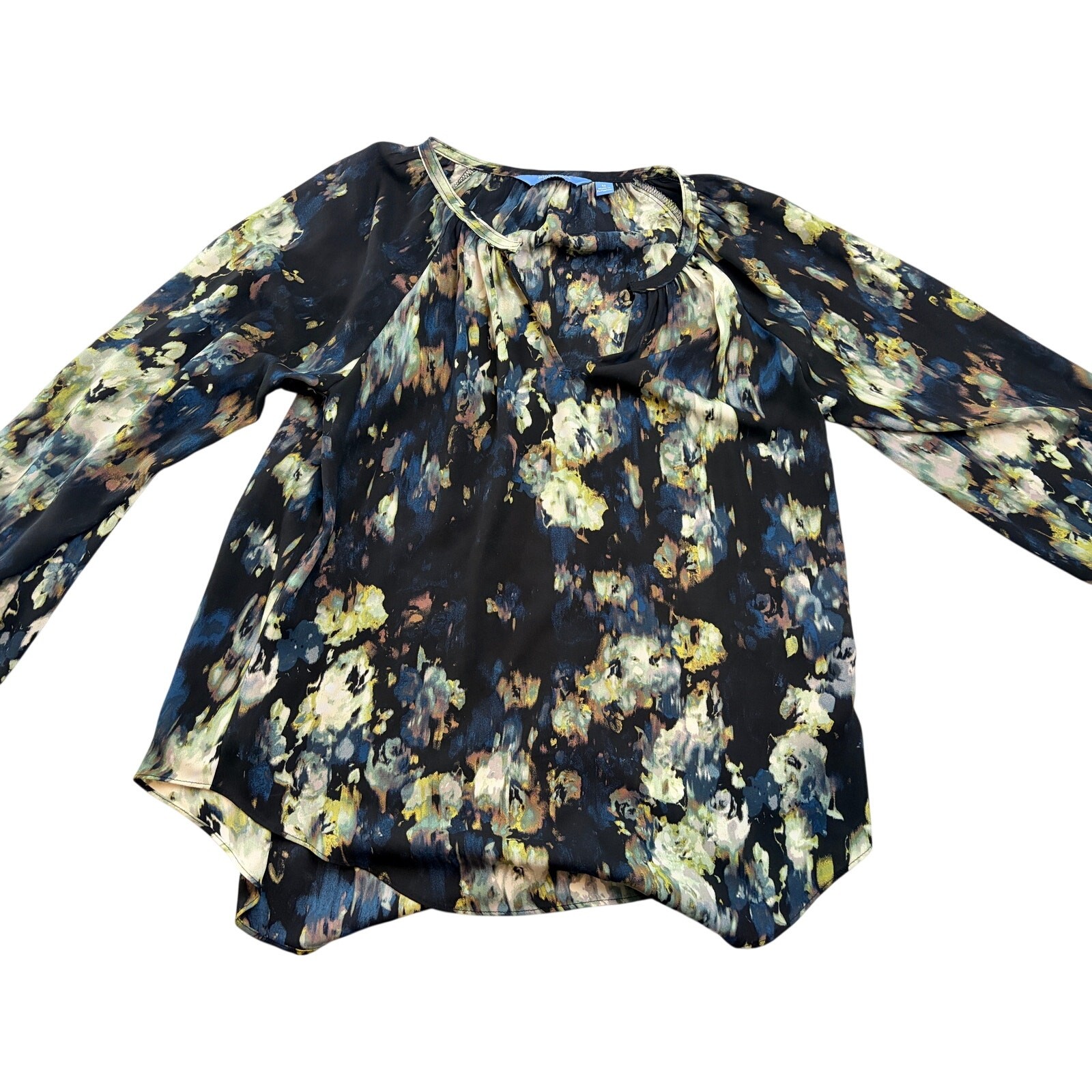 Simply Vera Vera Wang Sz M Split Neck Peasant Blouse Black Floral Chiffon Top Simply Vera Vera Wang Sz M Split Neck Peasant Blouse Black Floral Chiffon Top
