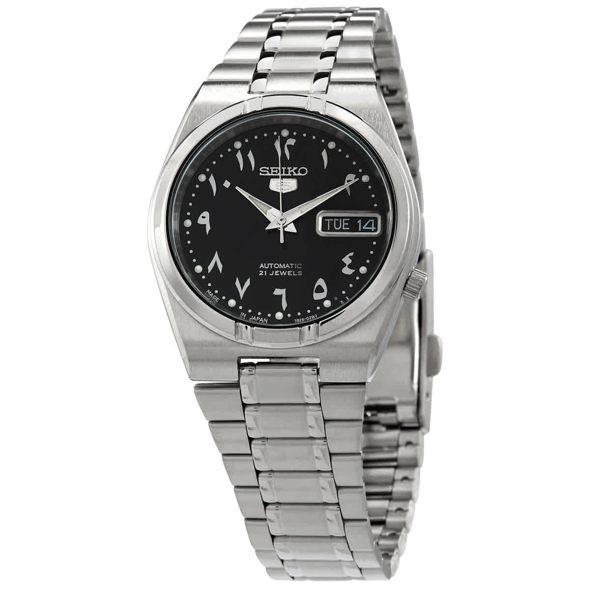 Seiko 5 Automatic Black Arabic Dial Stainless Steel Men\'s Watch SNK063J5