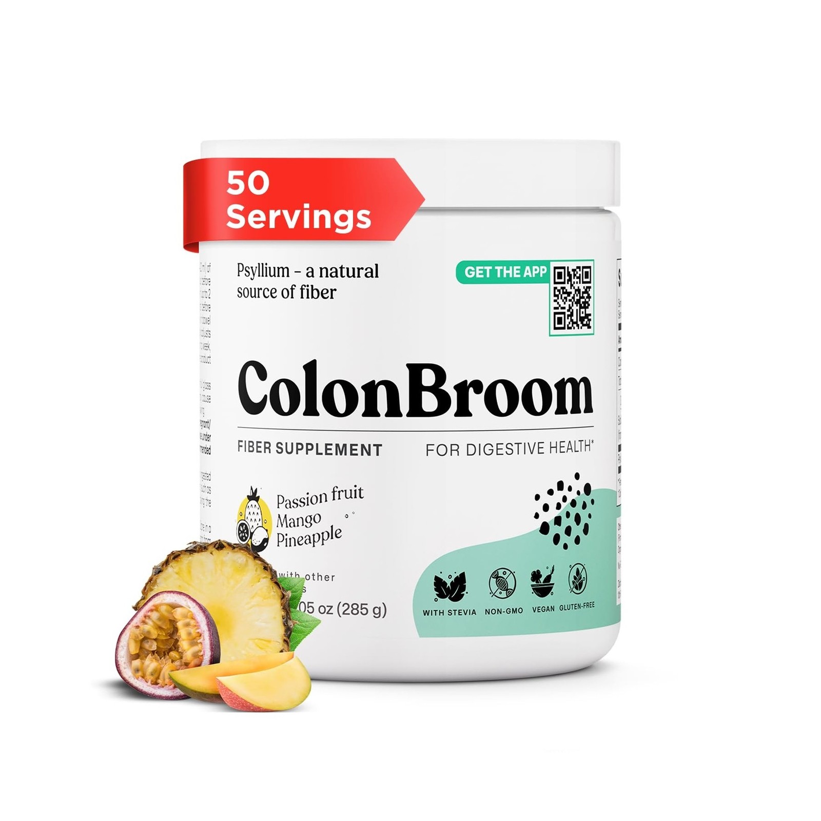 ColonBroom Psyllium Fiber Powder with Stevia, Tropical Fruits, 50 Serv