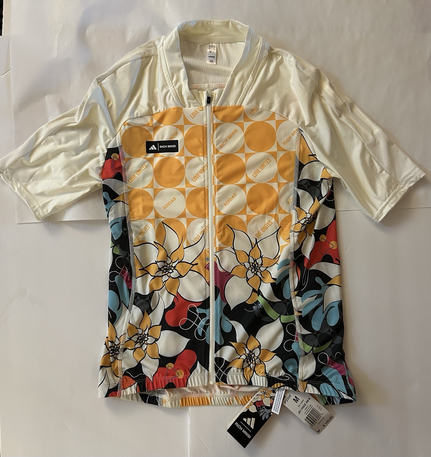 $150 Adidas Mens Size M IP2500 Rich Minisi Cycling M/M Jersey White / Gold
