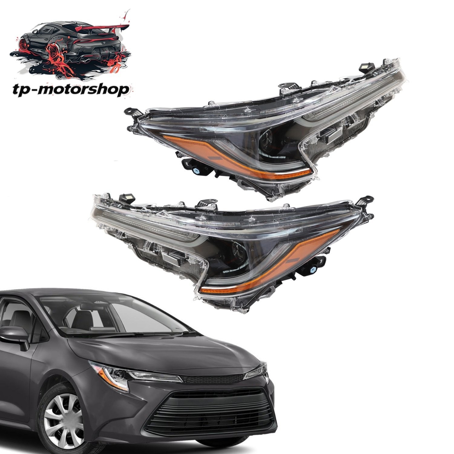 Pair LED Headlight For 2023 2024 Toyota Corolla LE Base Headlamp Left&Right