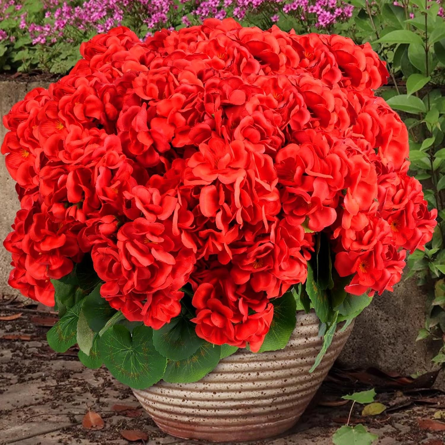 6 Pack Red Artificial Geraniums Flowers for Outdoors UV Resistant Faux Flowers f