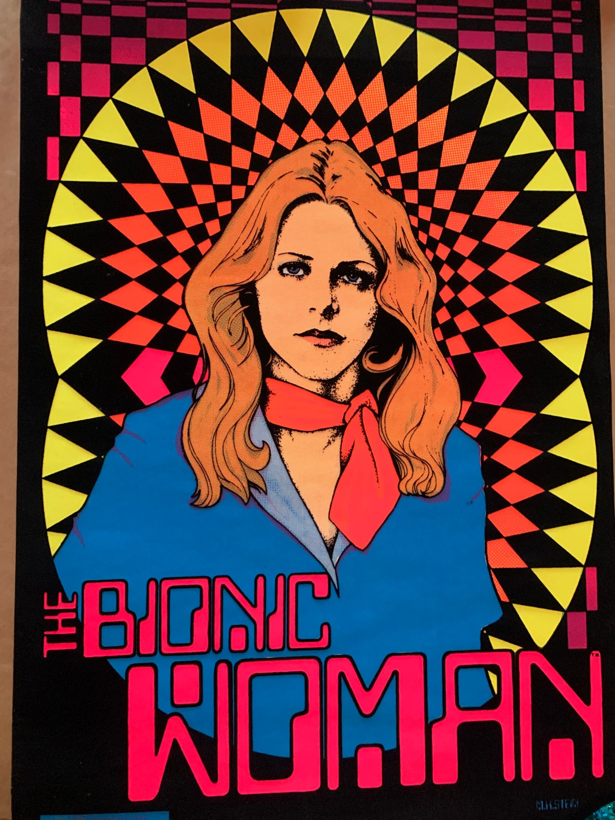 Vintage BIONIC WOMAN Flocked Blacklight Poster 1976 Original 21x33 Vintage BIONIC WOMAN Flocked Blacklight Poster 1976 Original 21x33