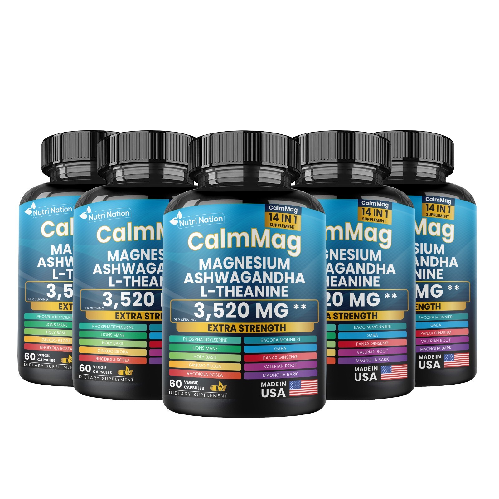 Cortisol Supplement Magnesium Glycinate 250mg Ashwagandha 150mg (5 Bottles Sale)