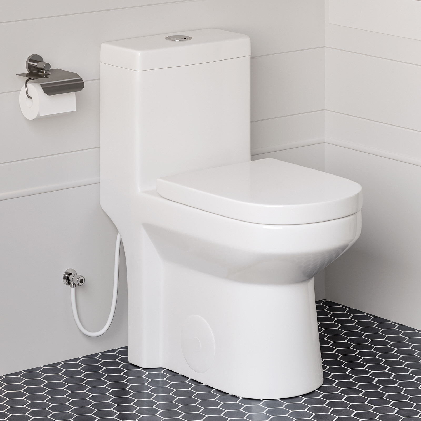 HOROW Small Modern One Piece Toilet Elongated Dual Flush w/ Soft Close Seat