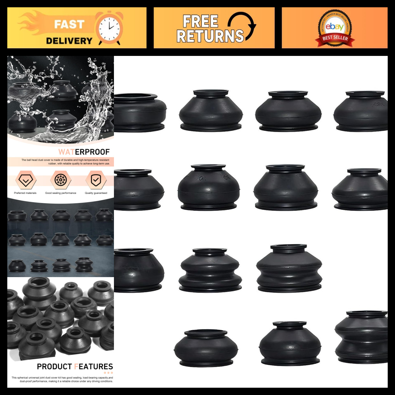 14PCS Universal Ball Joint Boot Set, Anti-Aging Rubber Dust Covers for Cars, Tru