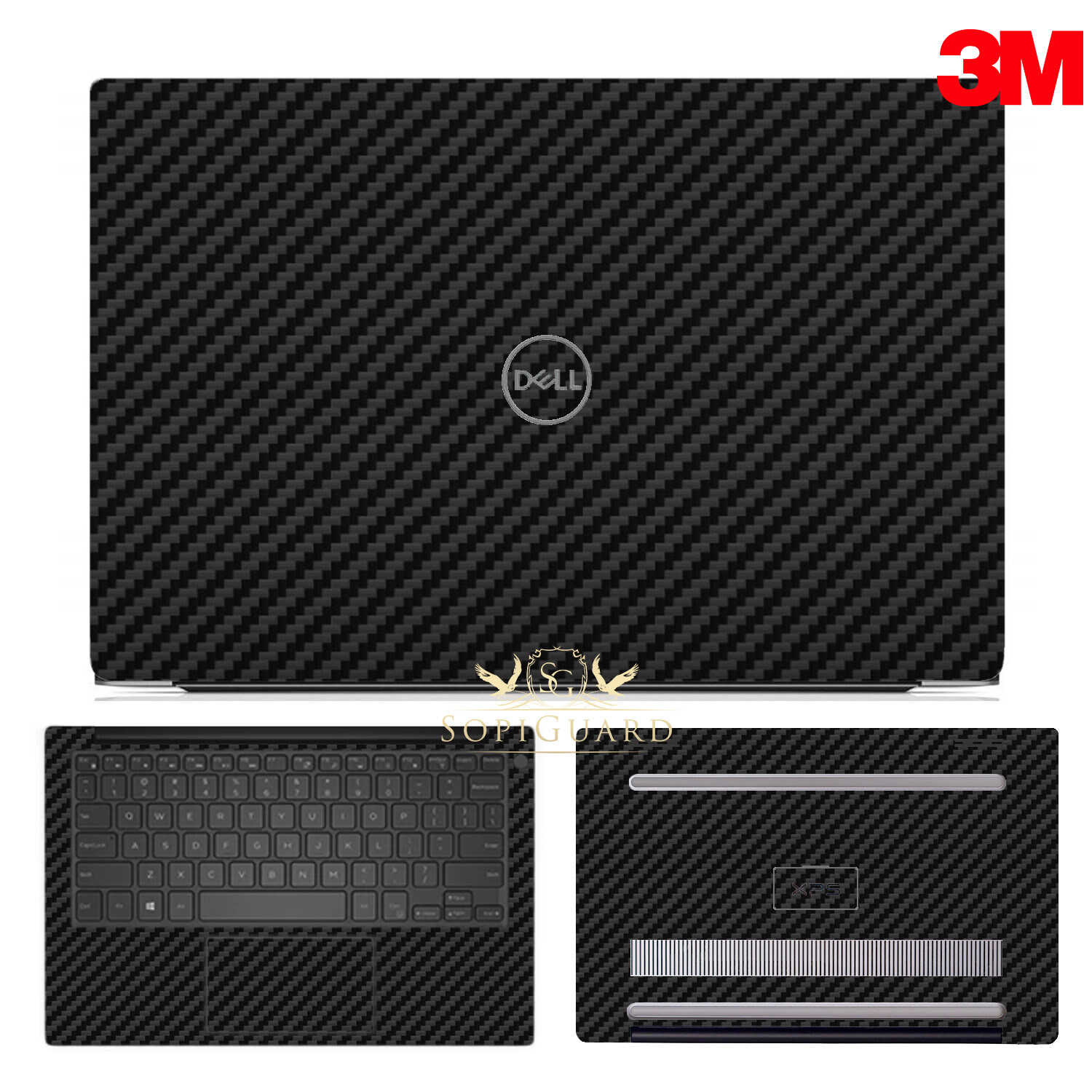 SopiGuard 3M Avery Carbon Fiber Sticker Skin Wrap for Dell XPS 13 (7390)