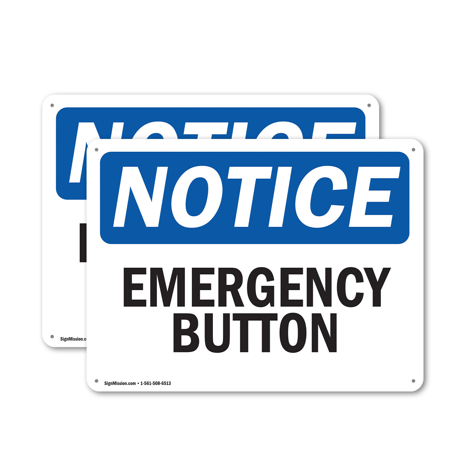 (2 Pack) Emergency Button OSHA Notice Sign Decal Metal Plastic