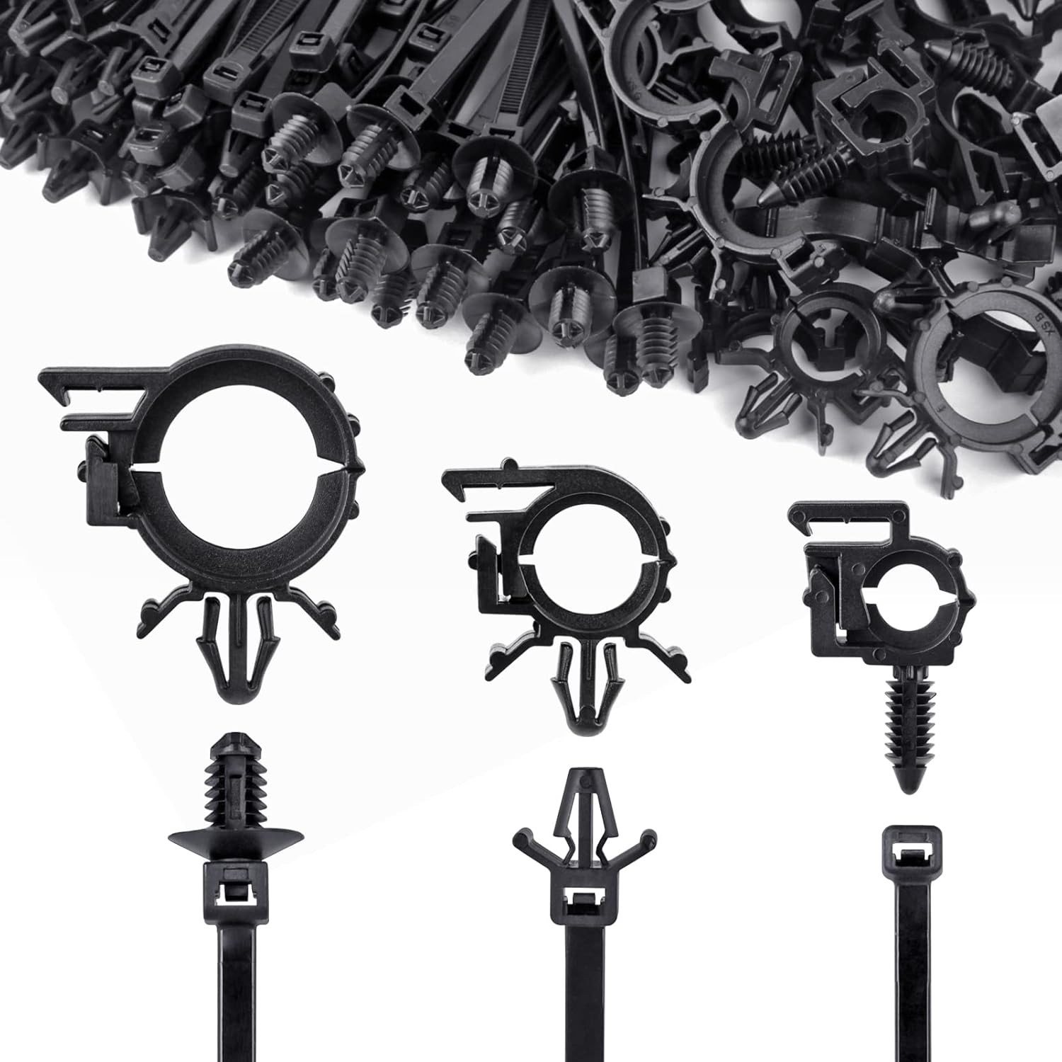 180Pcs Nylon Universal Cable Tie Buckle with Car Wire Loom Routing Clips