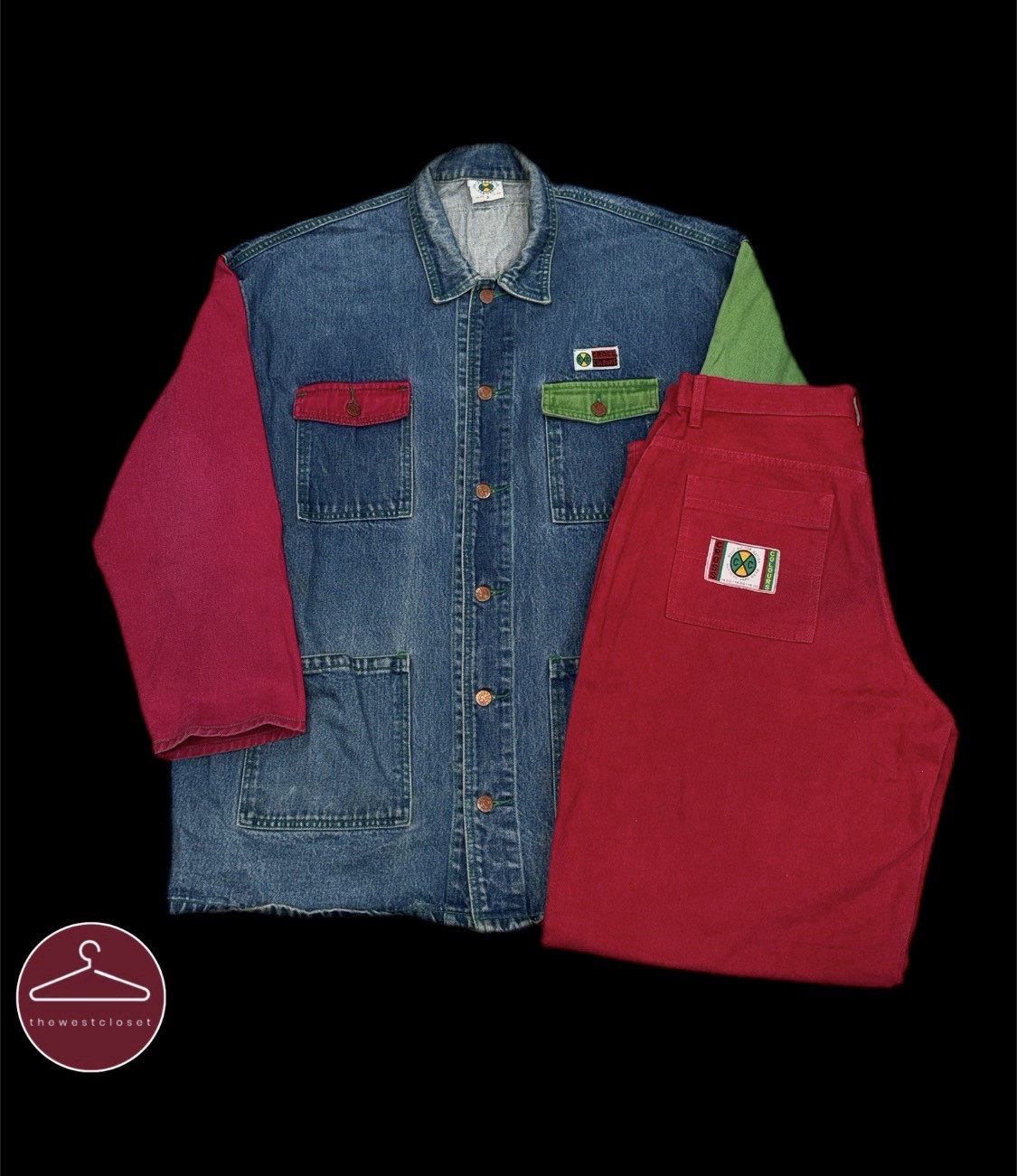 Cross Colours Vintage 90s Rare Set Grail Hip Hop Denim Jeans Suit