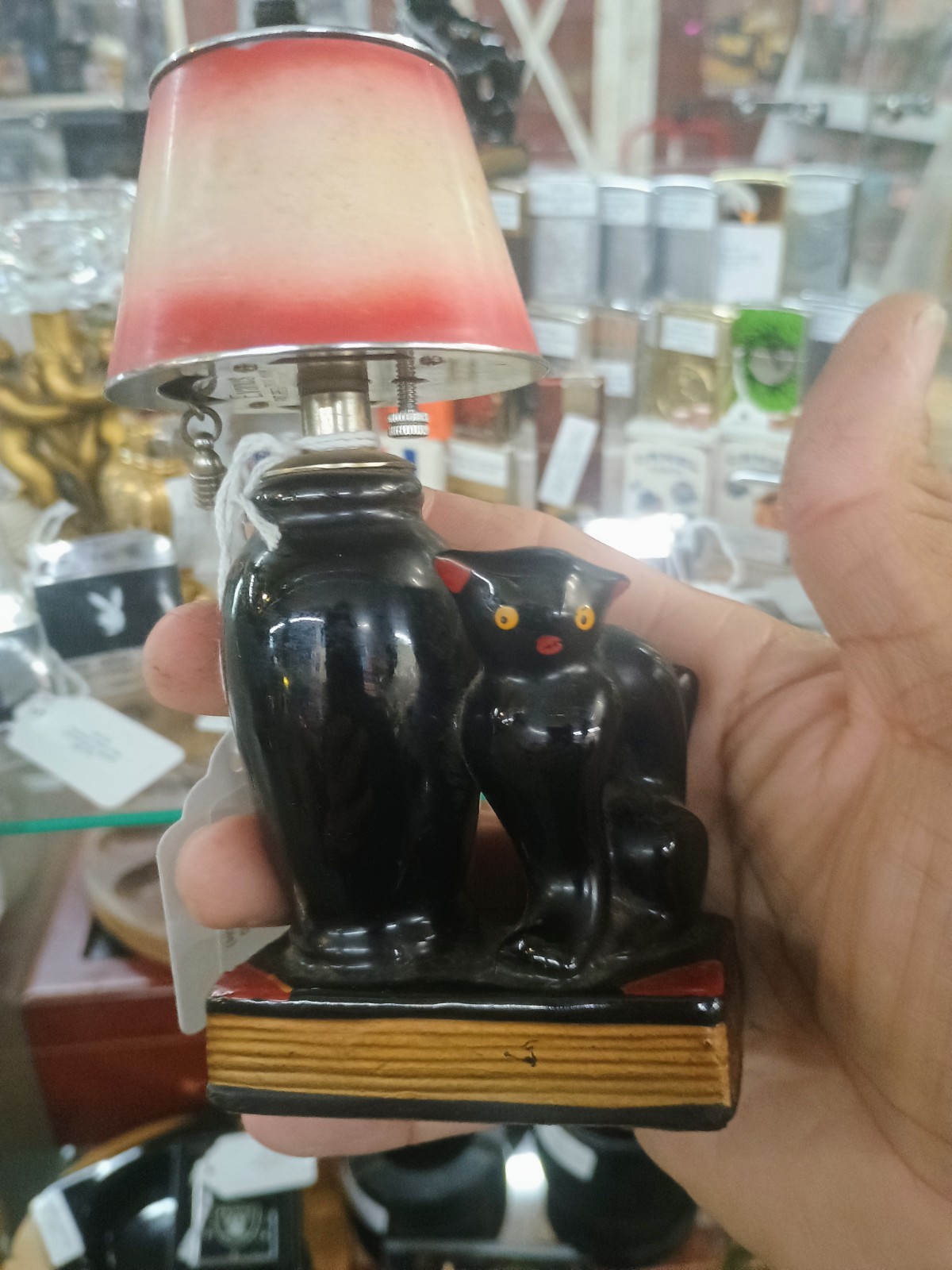 Vintage 1940's To 1950's Evanus Black Cat Table Lighter Enamel Lamp Shade Vintage 1940's To 1950's Evanus Black Cat Table Lighter Enamel Lamp Shade