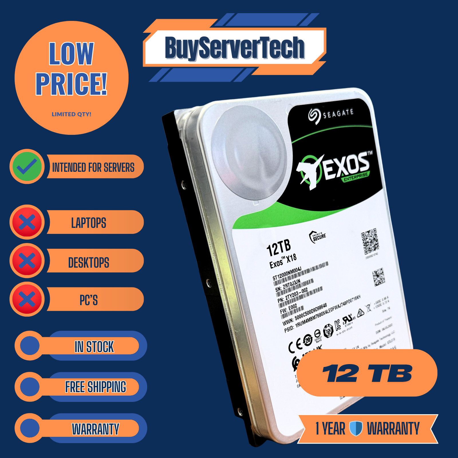 Seagate 12TB Exos X18 7200RPM SAS 12Gb/s 3.5