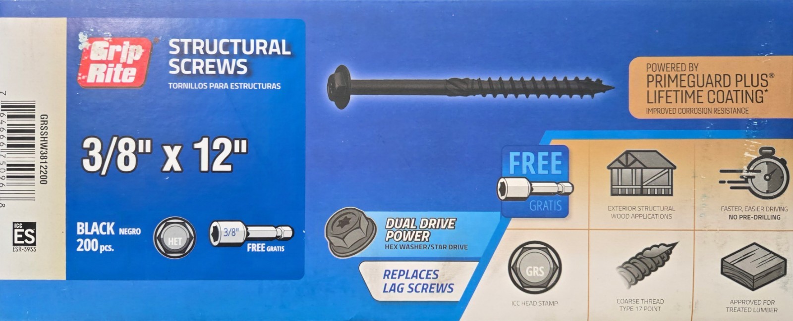 Grip-Rite Grip Rite Structural Screws Black - 3/8
