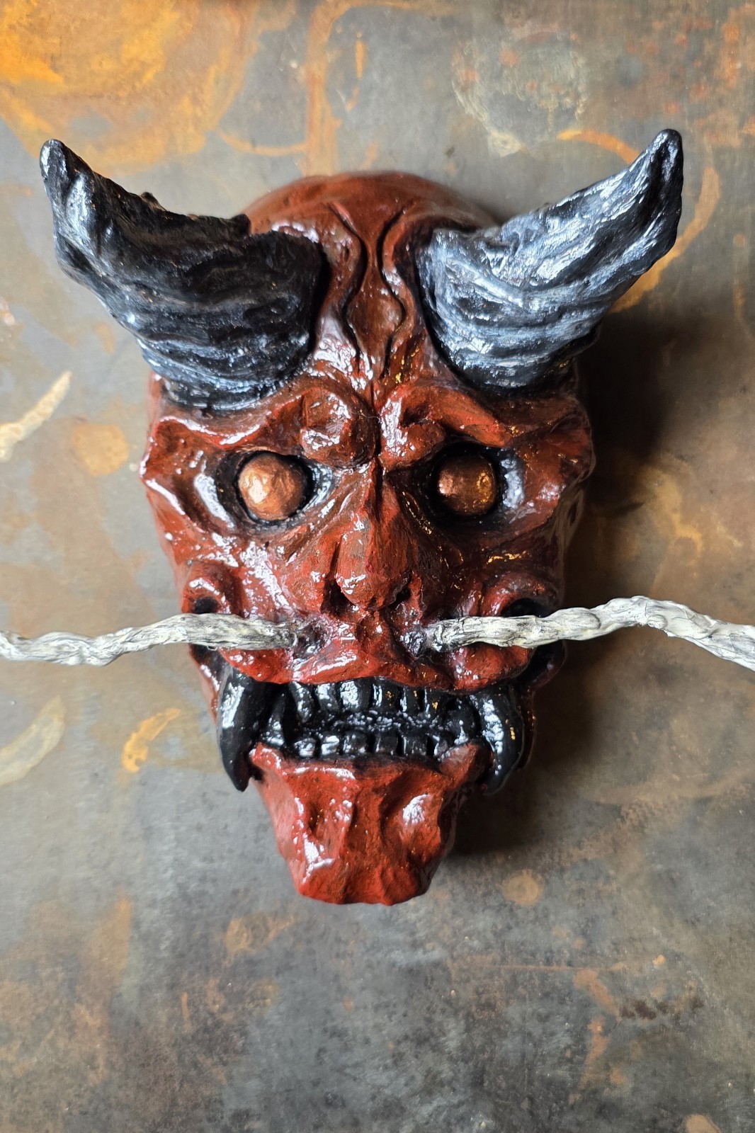 Oni Demon Face Based on Japanese mythology Good decoration made of clay