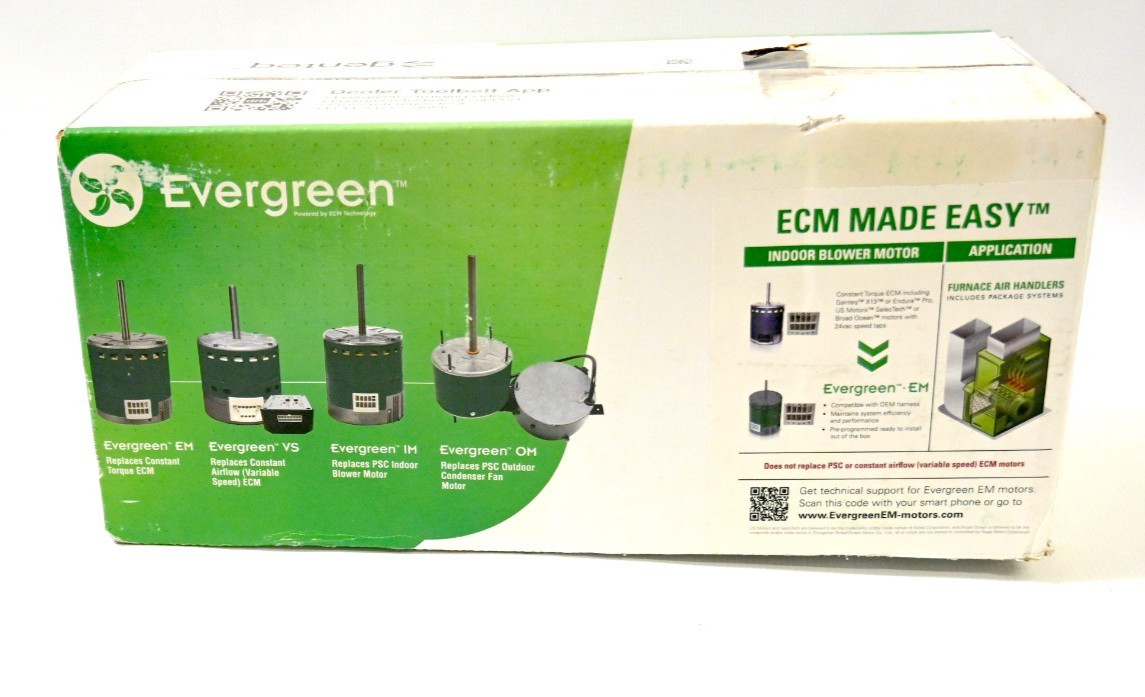 New Evergreen Fan and Blower Motor, 1/2 HP, 120/240 V 1050 RPM 6505V
