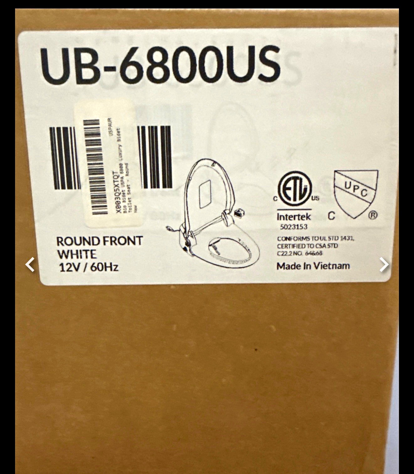 Bio Bidet UB-6800US Electronic Bidet Toilet Seat Round White For TOTO/Kohler