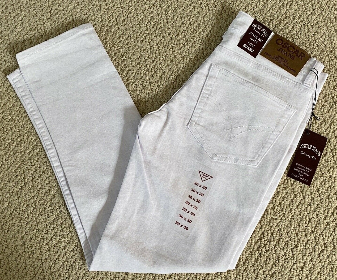 NWT Men\'s Oscar Jeans Solid White Denim Classic Stretch Skinny Jeans ALL SIZES NWT Men\'s Oscar Jeans Solid White Denim Classic Stretch Skinny Jeans ALL SIZES