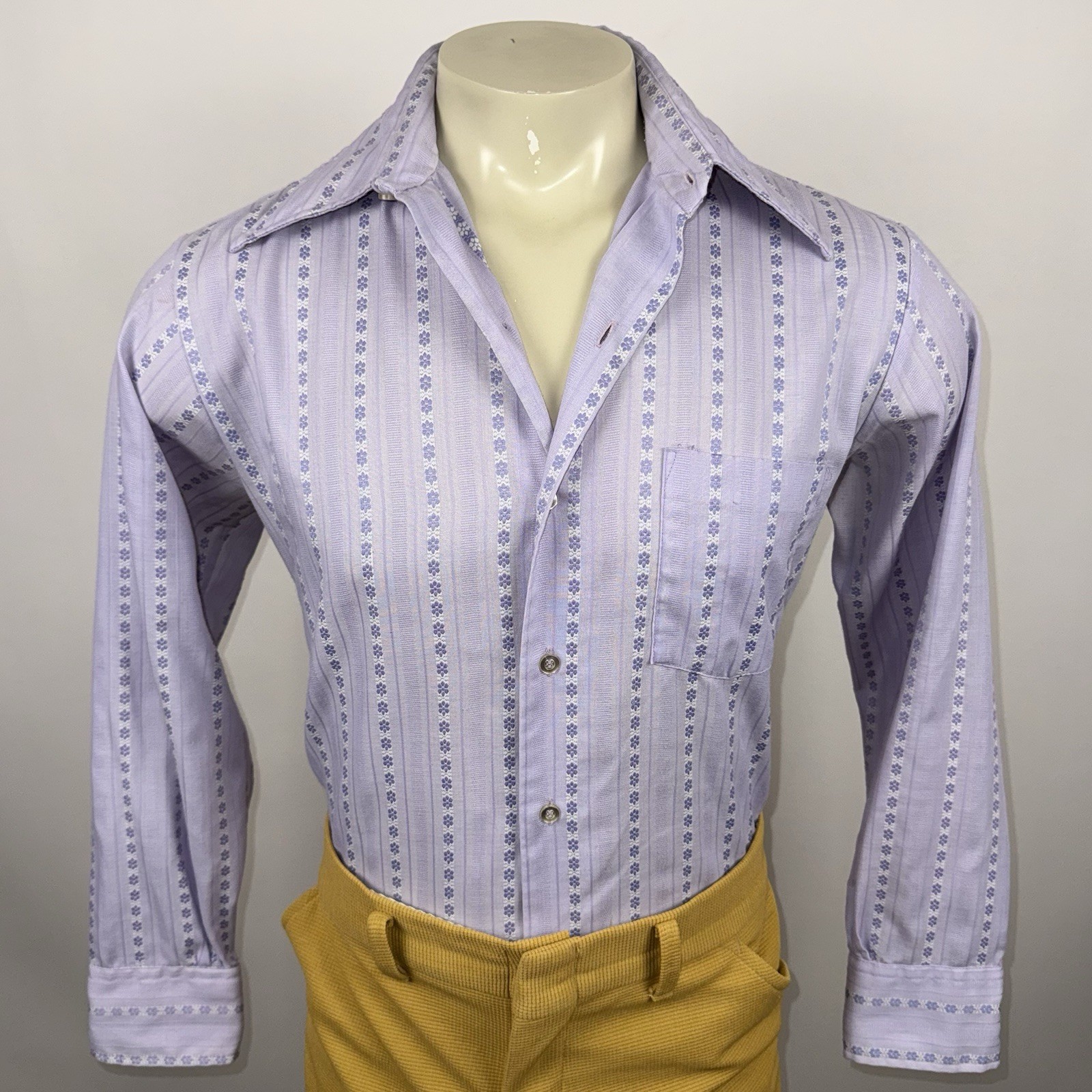 Vtg 60s 70s Disco Shirt Purple Floral Woodstock Hippie Nik Mod Large Mens 16 32 Vtg 60s 70s Disco Shirt Purple Floral Woodstock Hippie Nik Mod Large Mens 16 32
