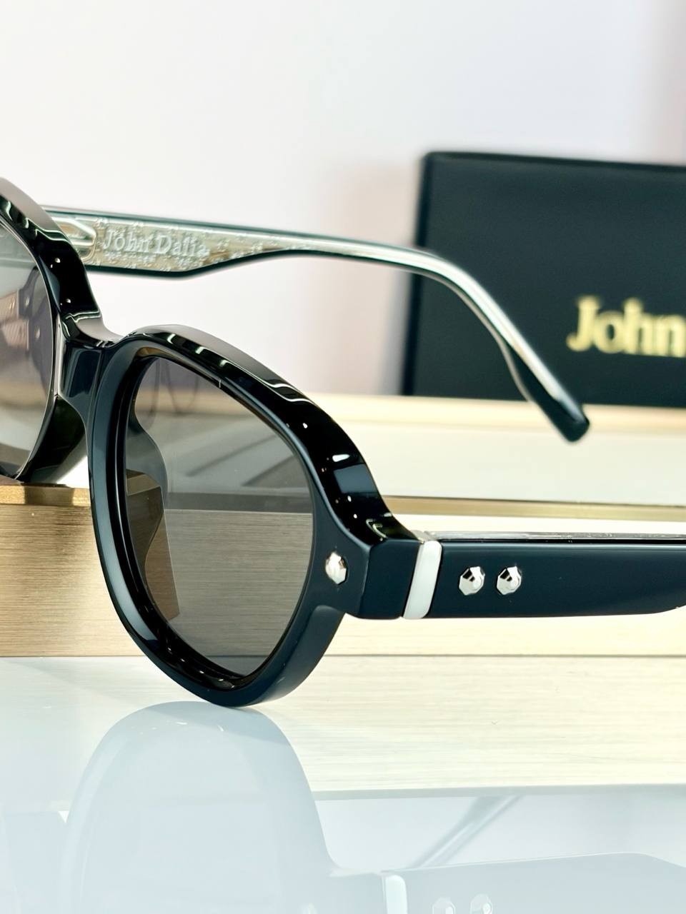 John Dalia Luxury Designer Sunglasses Black Acetate Square Frame Dark Grey Lense John Dalia Luxury Designer Sunglasses Black Acetate Square Frame Dark Grey Lense