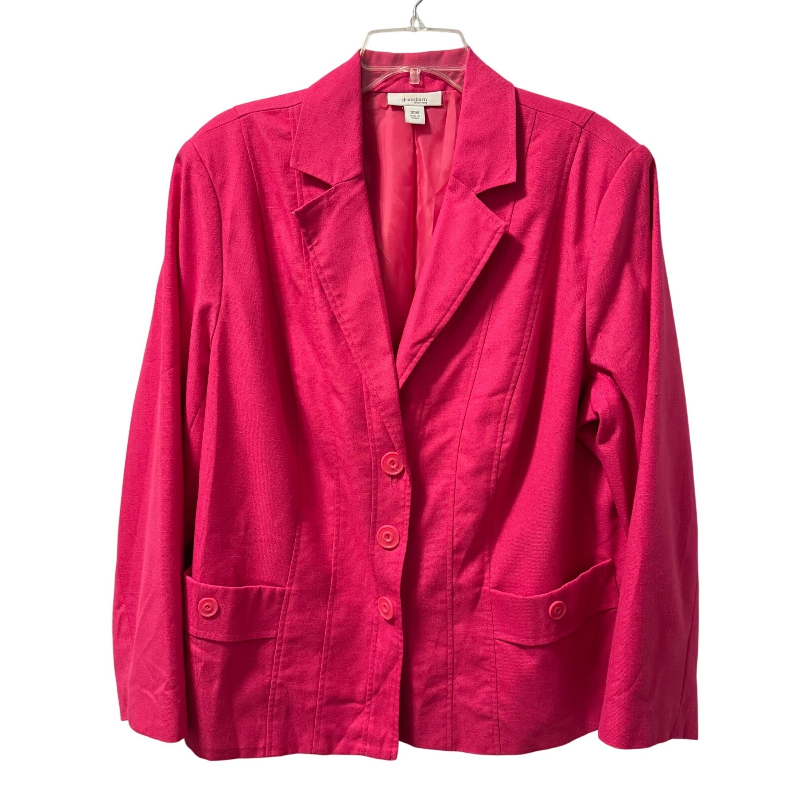 Dressbarn Woman Pink Blazer Sz 20W Button Front Pockets Polyester/Rayon Blend Dressbarn Woman Pink Blazer Sz 20W Button Front Pockets Polyester/Rayon Blend